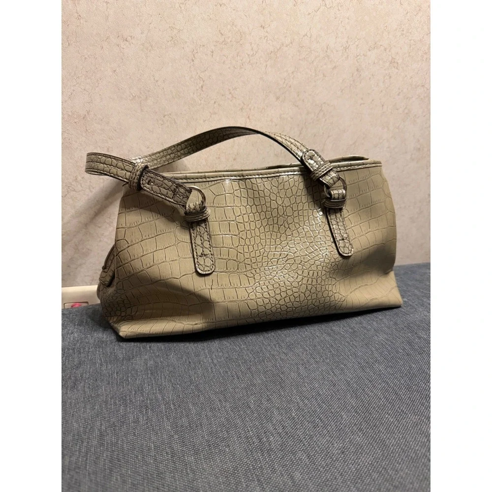 Nine & Co Sage Green Croc Embossed Faux Leather Triple‎ Compartment Satchel Bag